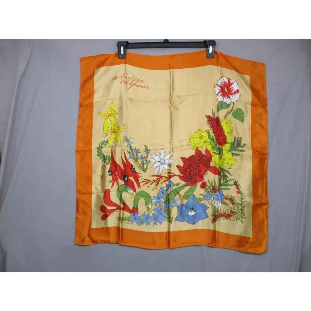 Floral Print‎ Orange Border Square Scarf Size 1